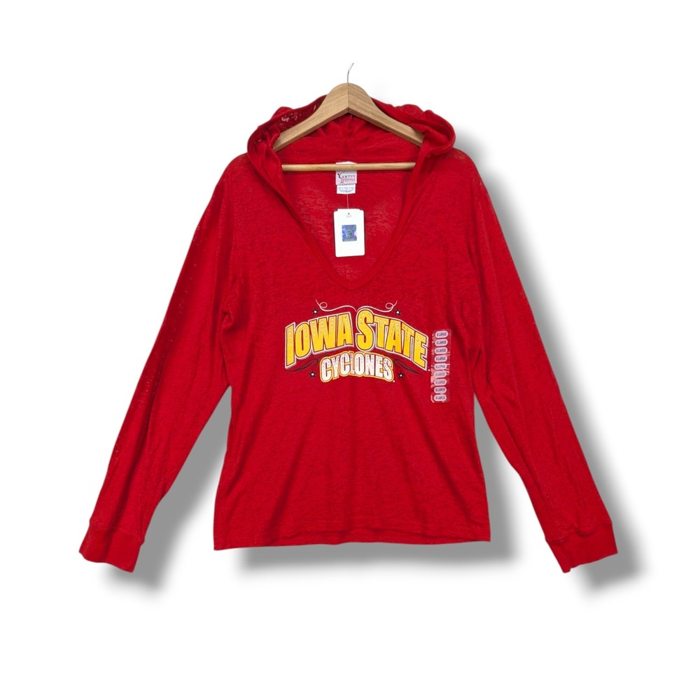 Campus Lifestyle Iowa State Cyclones Red Burnout Rhinestone Hoodie Tee XL